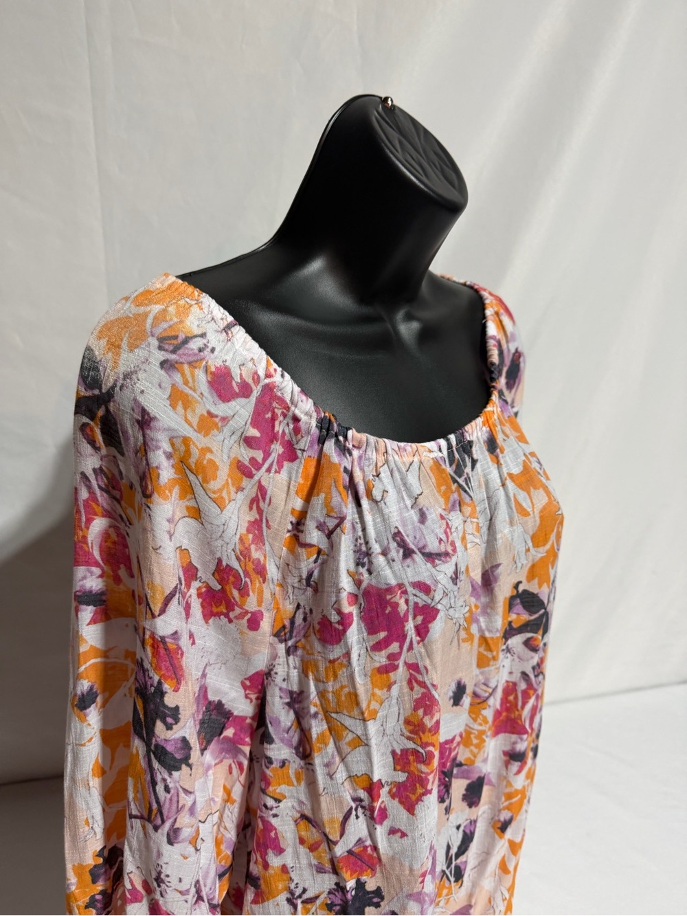 Cato Boho Floral Peasant Blouse Crochet Lace Hem Tassels Long Sleeve Tunic XL - Picture 6 of 16